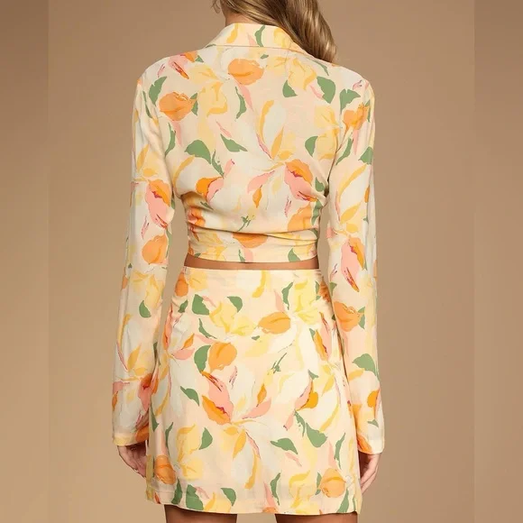 Rhythm Livin Ivy Floral Tie Front Crop Top & Mini Skirt Set XS 6 NWT - Picture 3 of 9